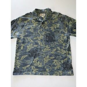 Crazy Shirts Hawaiian Polo Shirt Men Sz L Green‎ Floral Turtle Print 100% Cotton
